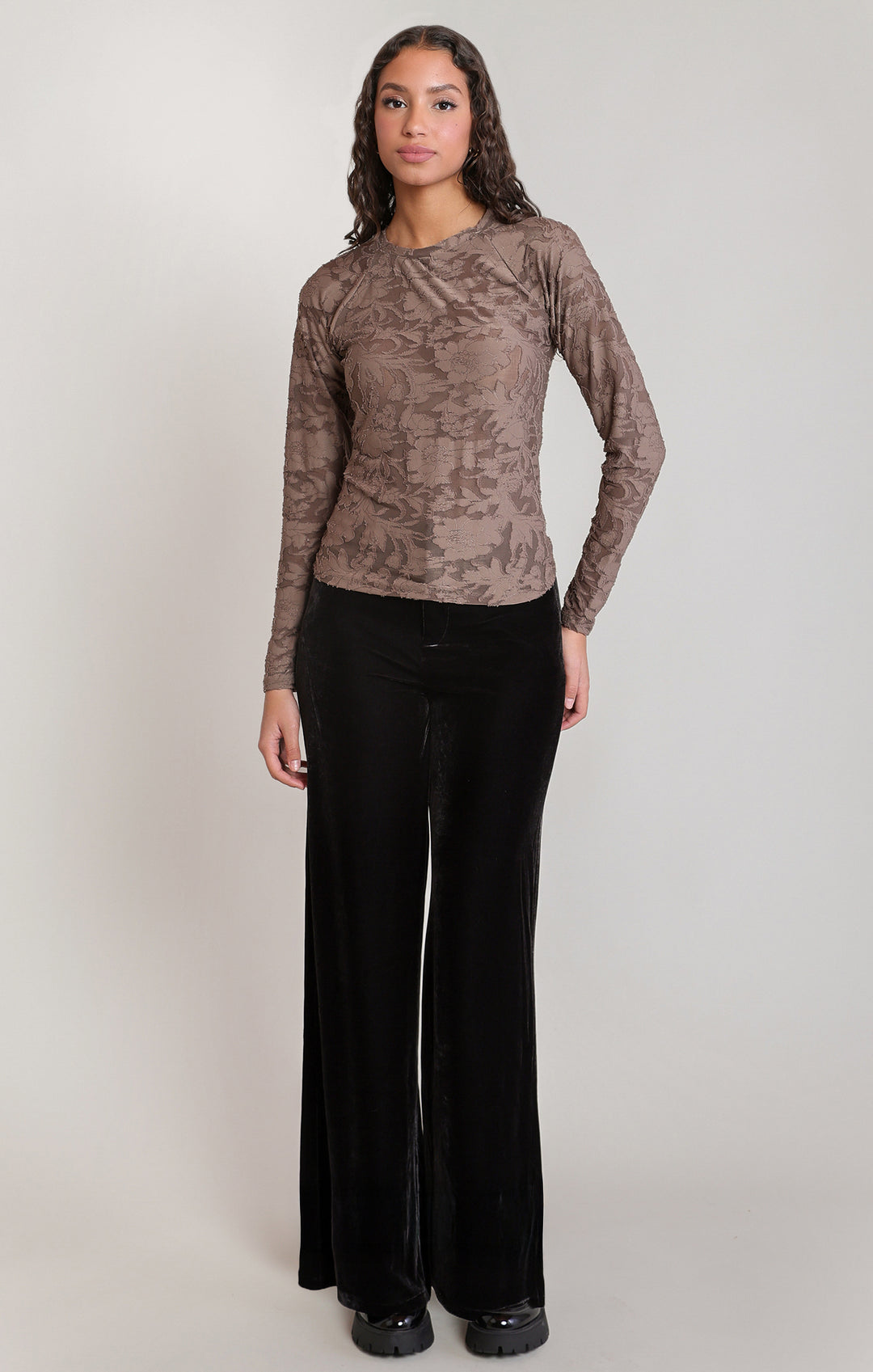 Velvet Wide Leg Pants - Black