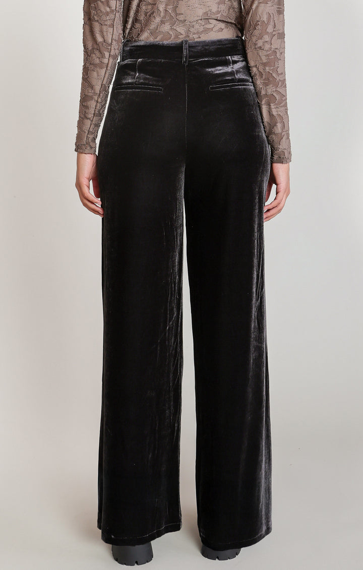 Velvet Wide Leg Pants - Black