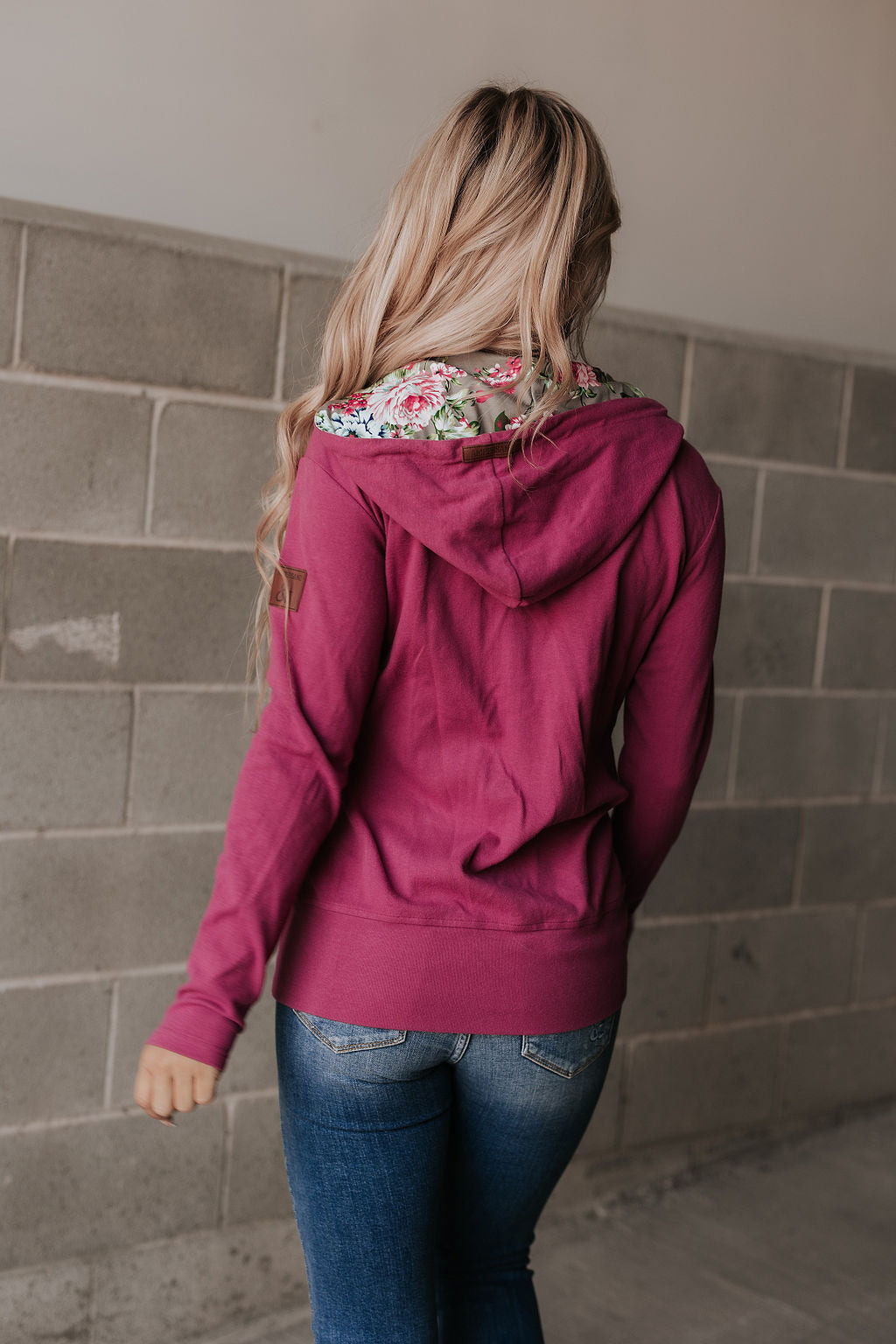 Full Zip Hoodie Glow Girl - allover magenta with grey floral accents