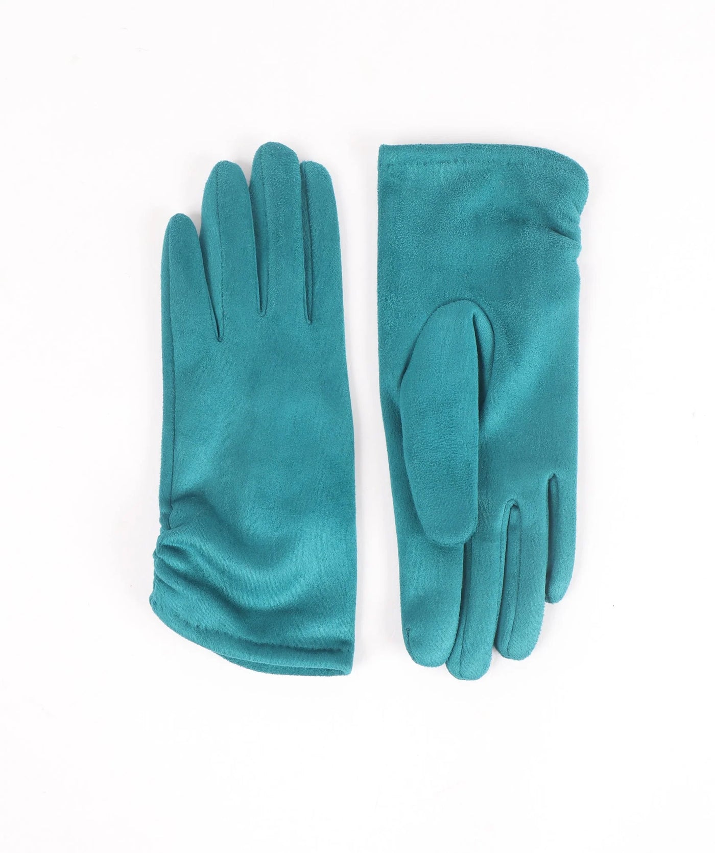 Teal Faux Suede Gloves with Ruched Cuffs