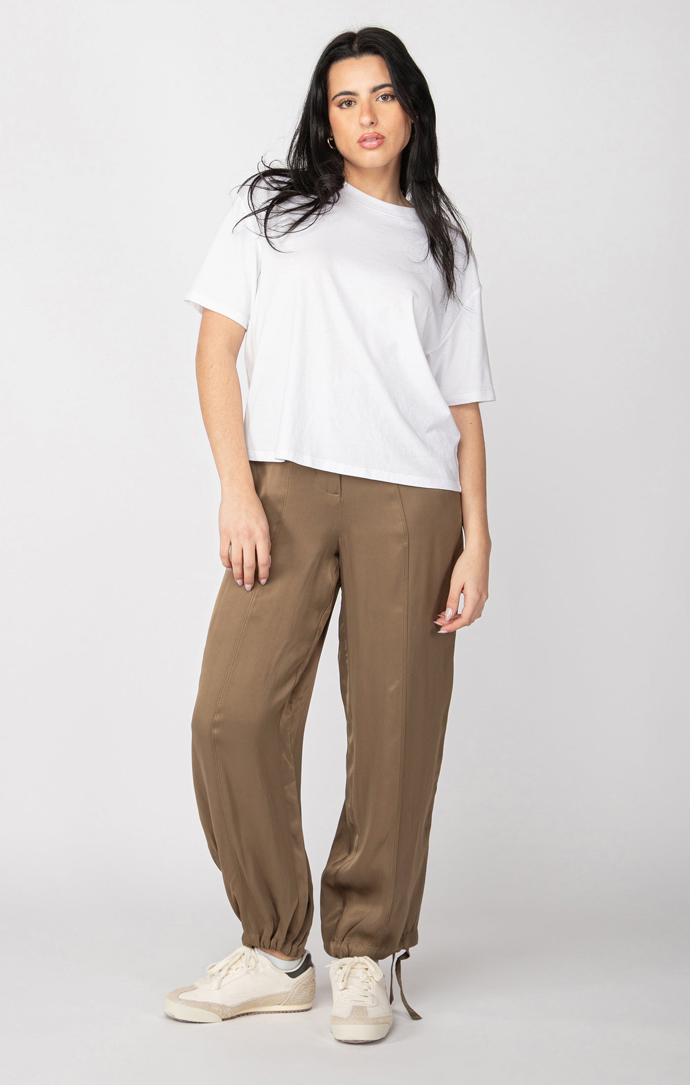 Tie Cuff Satin Pants - Olive