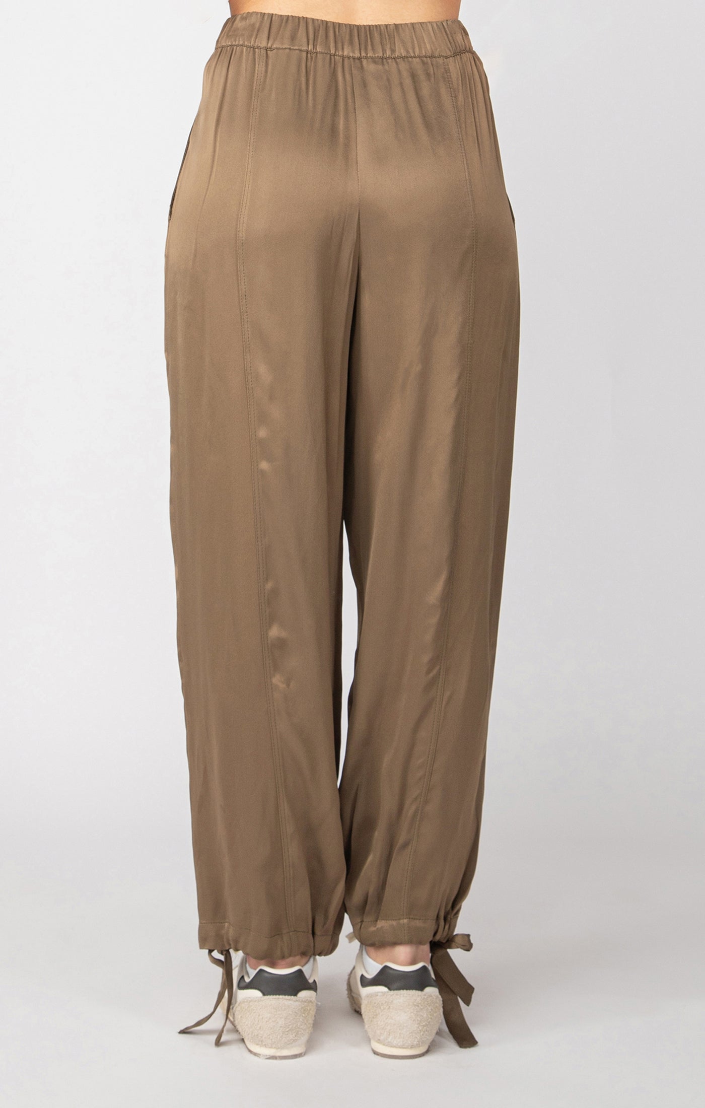 Tie Cuff Satin Pants - Olive