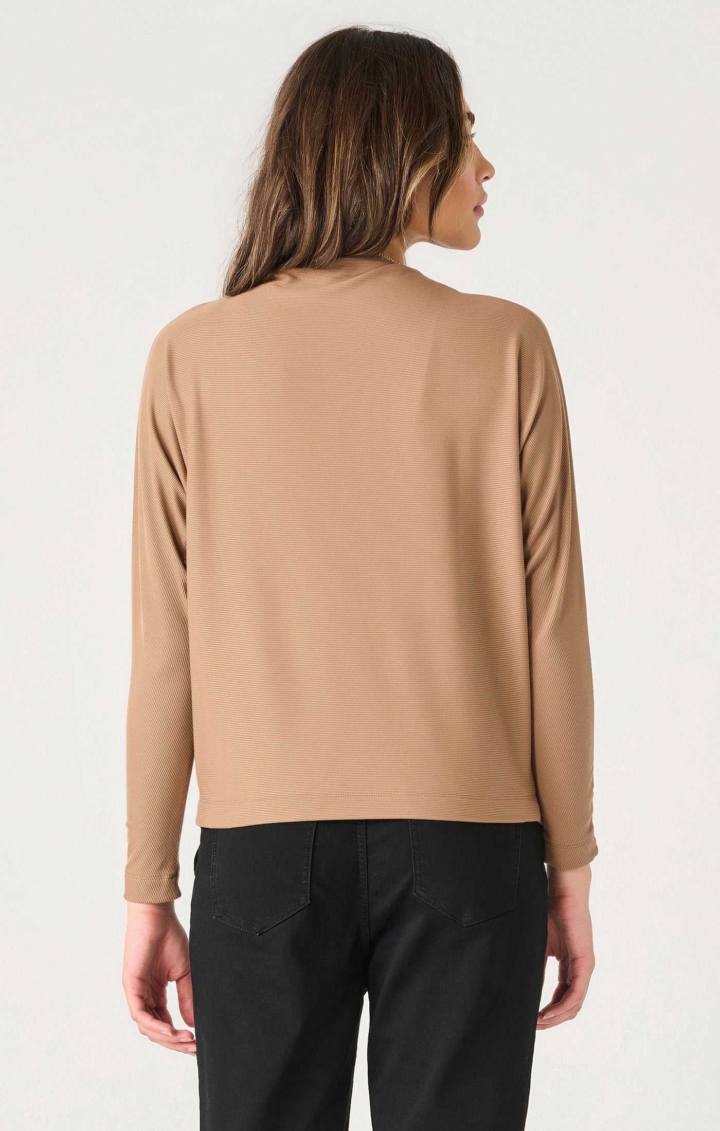 FALL Long Sleeve Mock Neck Ribbed Top - Camel