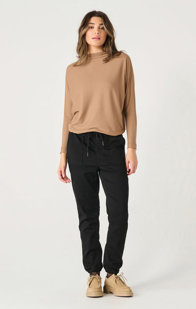 FALL Long Sleeve Mock Neck Ribbed Top - Camel