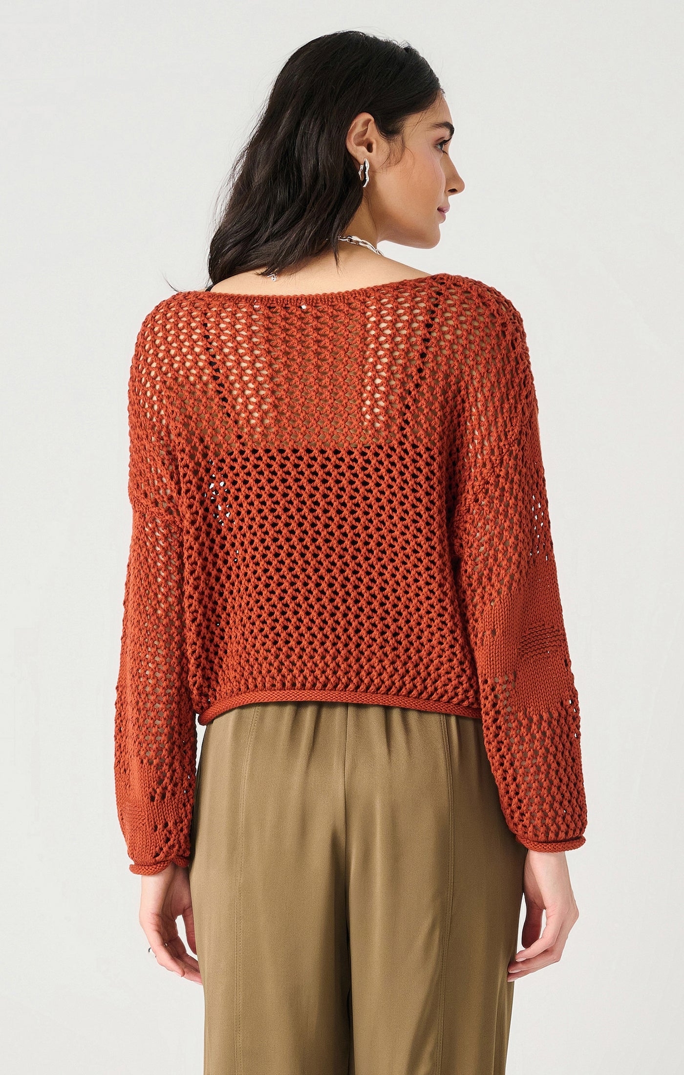 Long Sleeve Floral Sweater - Burnt Orange