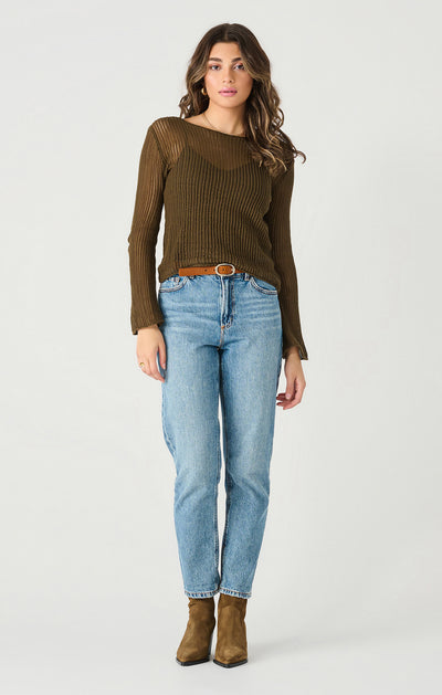 Long Sleeve Mesh Stitch Sweater - Deep Olive