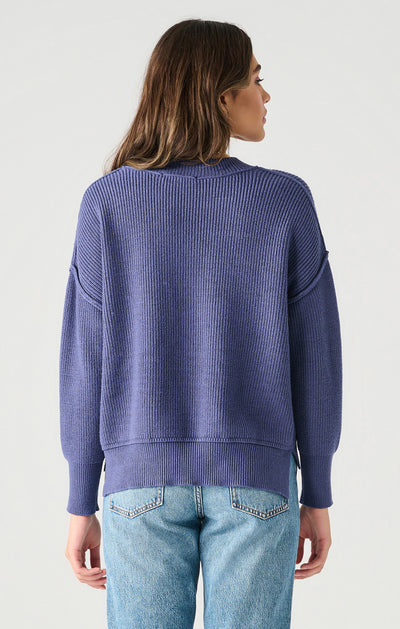 Long Sleeve Drop Shoulder Mock Neck Sweater - Deep Blue