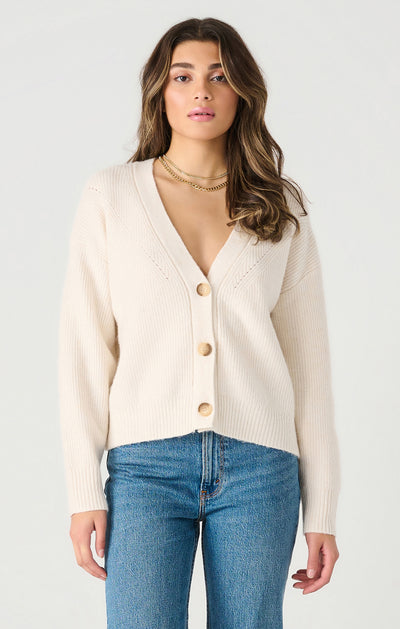 Long Sleeve Button Front Cardigan - Sea Salt Melange