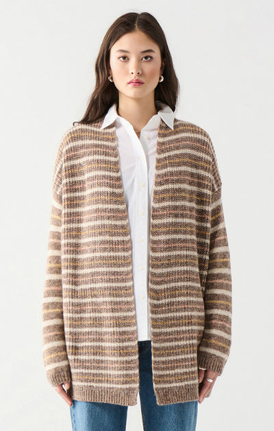 Long Sleeve Textured Stitch Open Cardigan - Neutral Melange