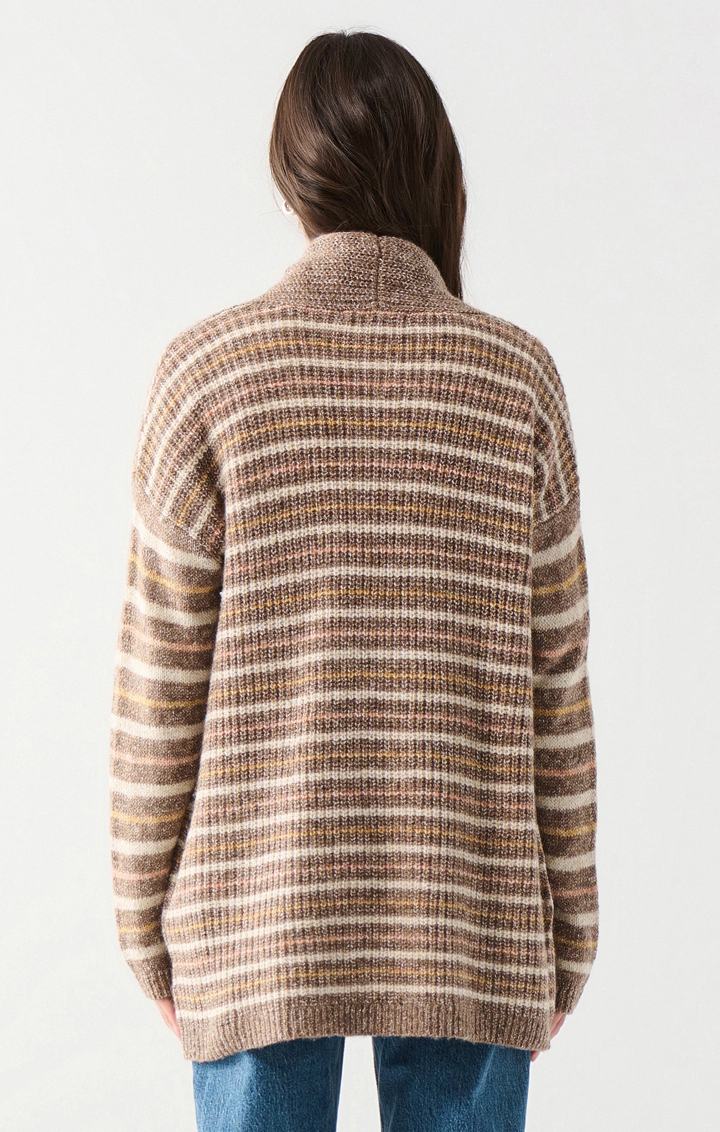 Long Sleeve Textured Stitch Open Cardigan - Neutral Melange