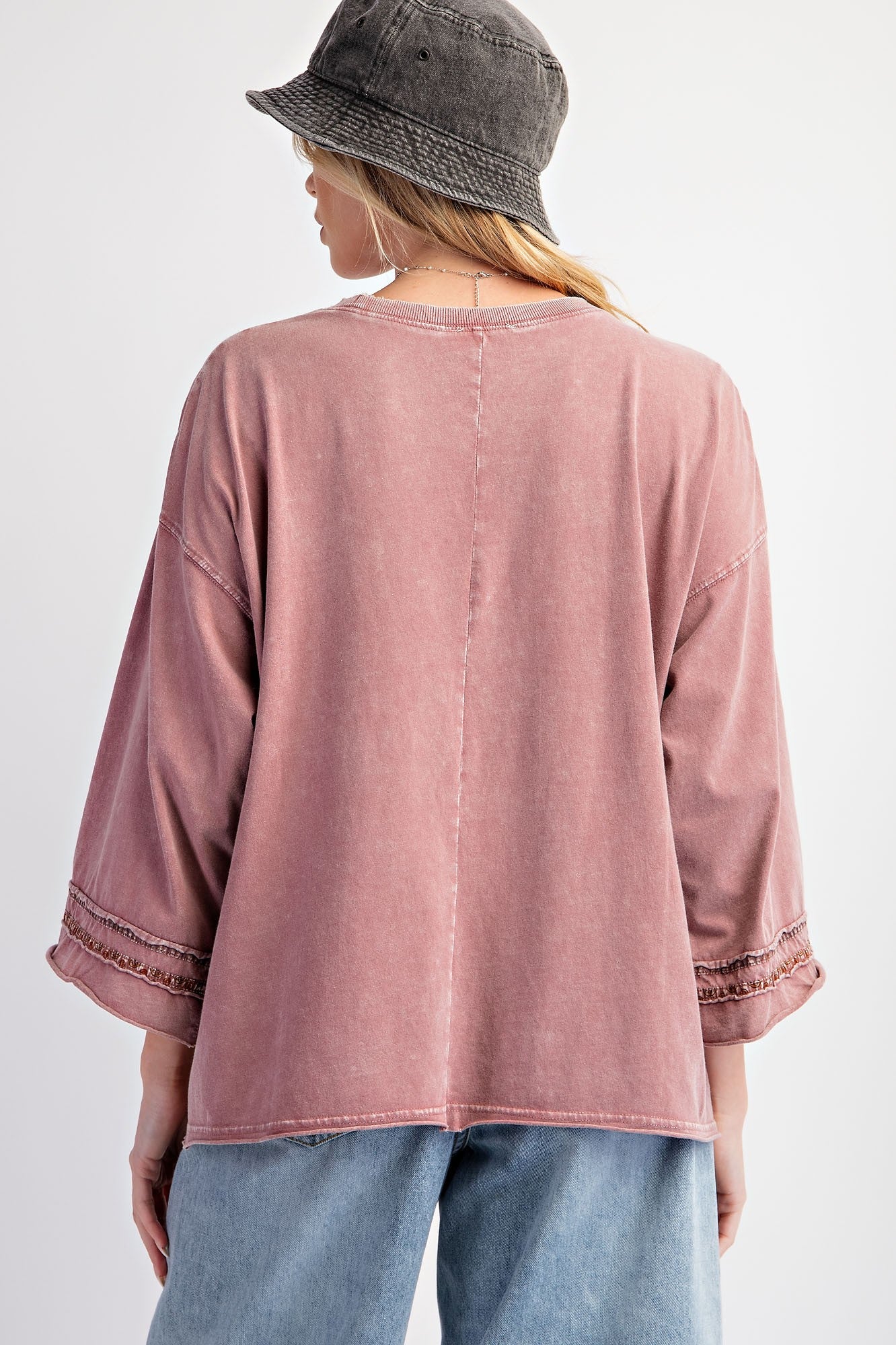 Peace Patch Front Washed Cotton Jersey Top - Mauve