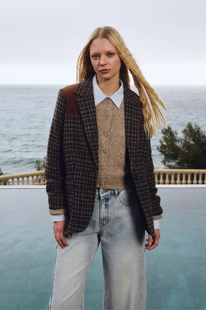 Checkered plaid blazer - Black