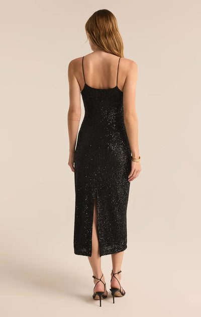 Paulina Sequin Midi Dress - Black