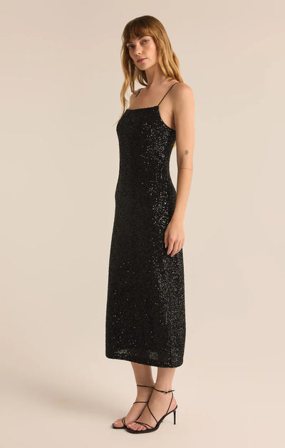 Paulina Sequin Midi Dress - Black