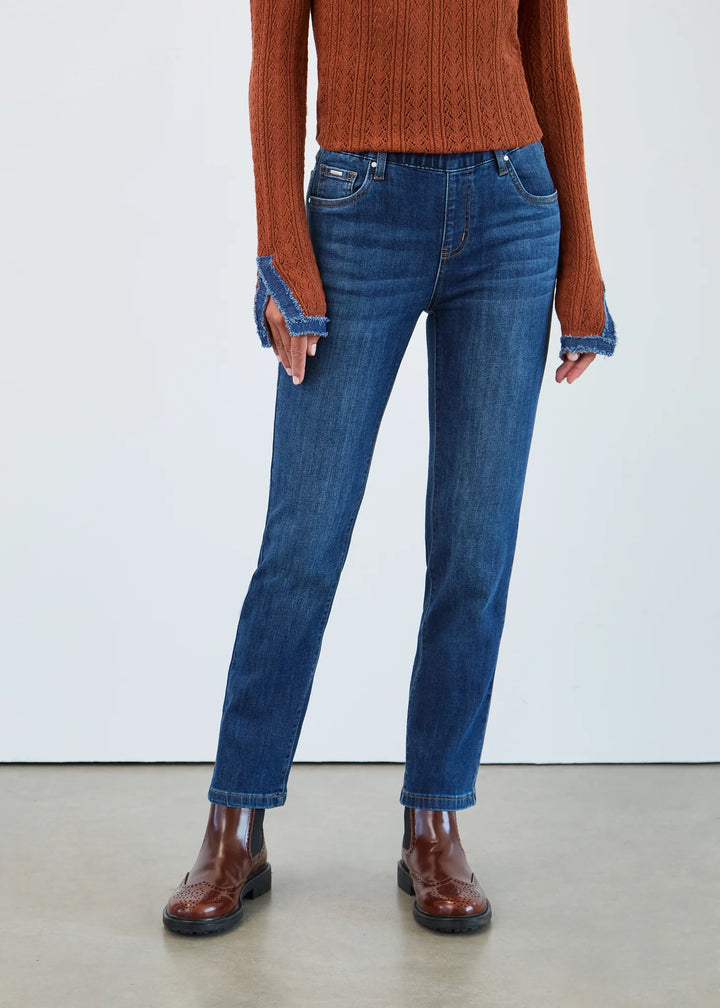 Pull On Straight Ankle Jeans - Dark Wash