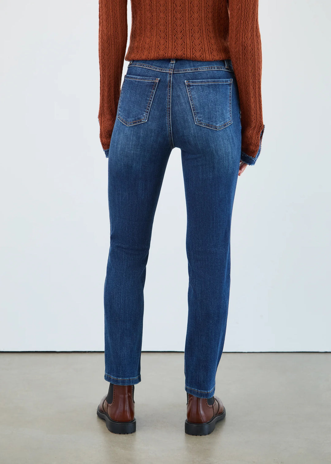 Pull On Straight Ankle Jeans - Dark Wash