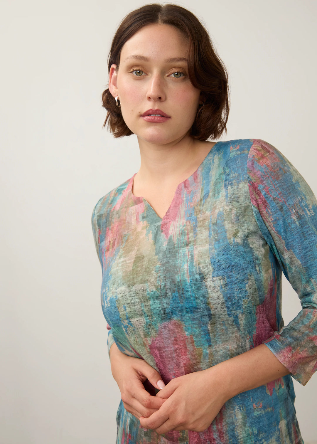 3/4 Sleeve Notch Neck Top - Horatio