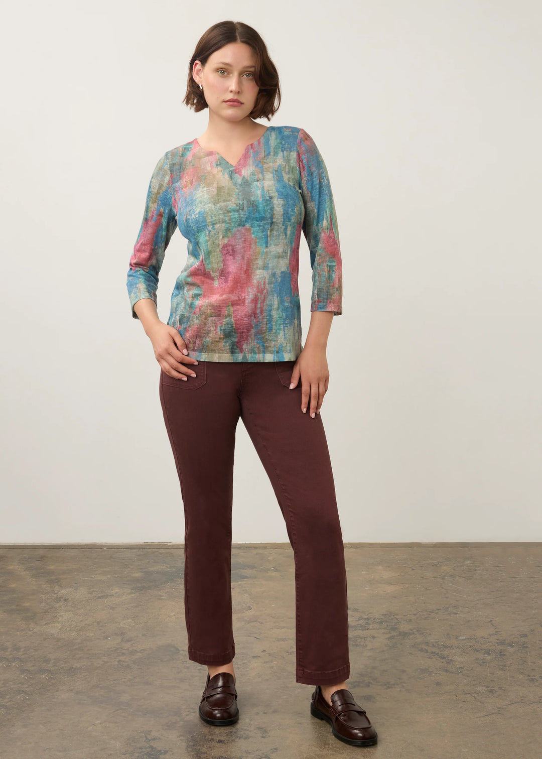3/4 Sleeve Notch Neck Top - Horatio