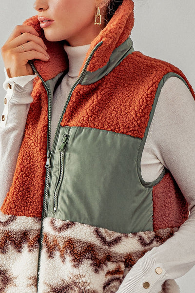 RESTOCKED! Sherpa Fleece Tribal Print High Neck Vest