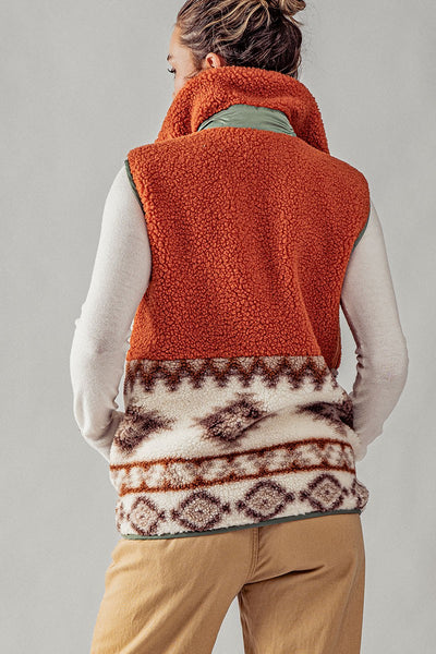 RESTOCKED! Sherpa Fleece Tribal Print High Neck Vest