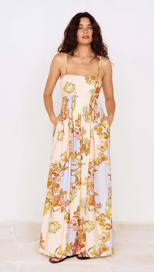 Fiore Tie Back Maxi Dress - Pastel Floral