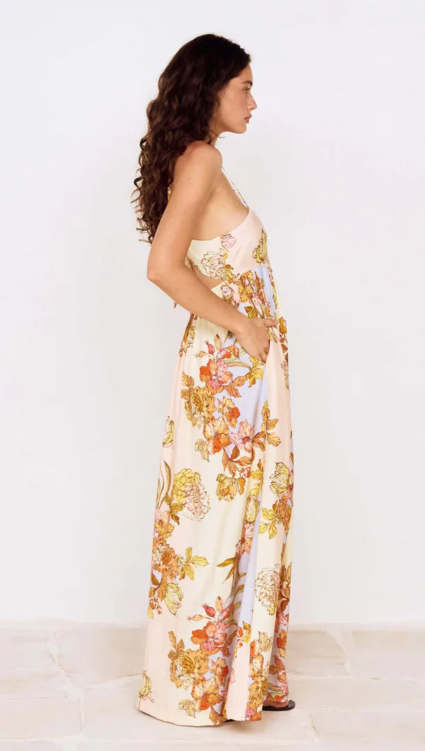 Fiore Tie Back Maxi Dress - Pastel Floral