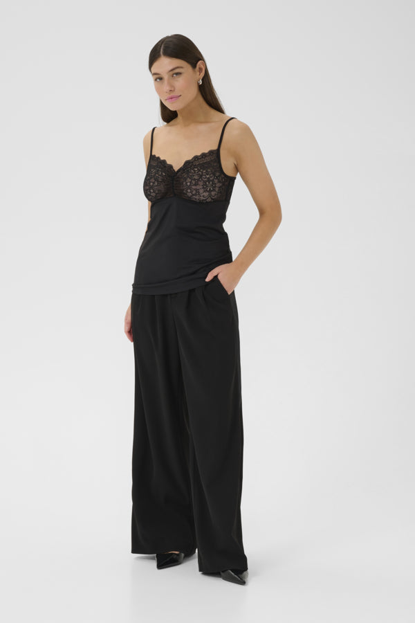 Women wearing the Jessica Lace Tank Top  in Black