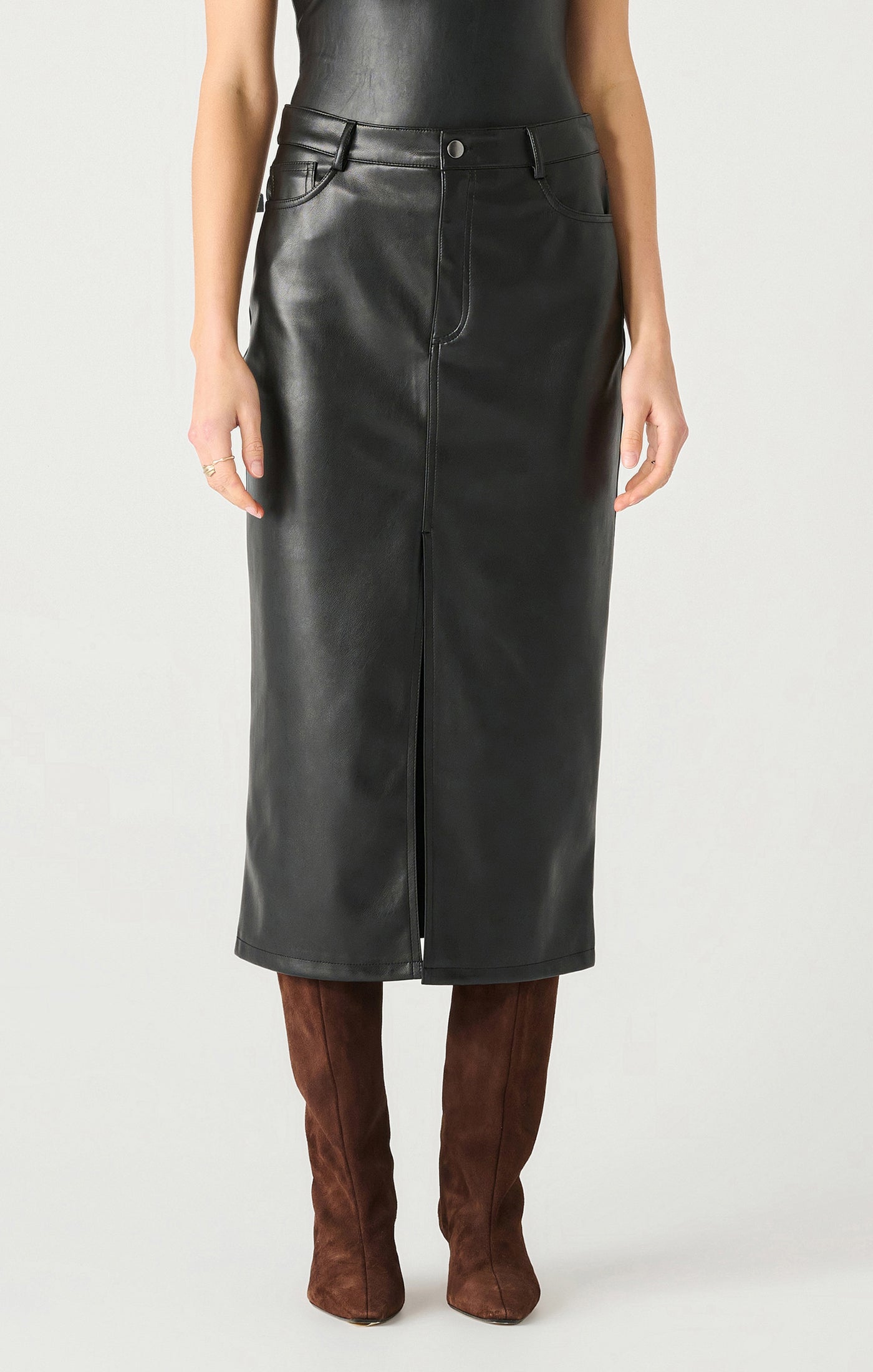 PLUS Faux Leather Midi Skirt - Black