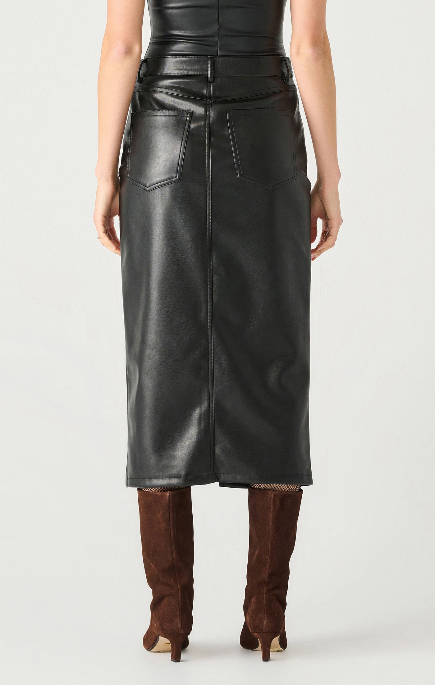 PLUS Faux Leather Midi Skirt - Black