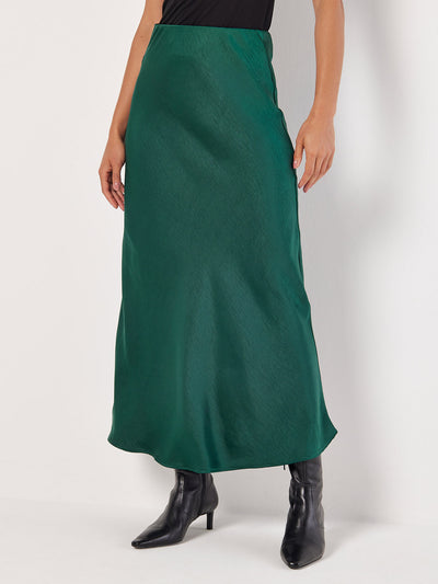 Satin Bias Cut Maxi Skirt - Green