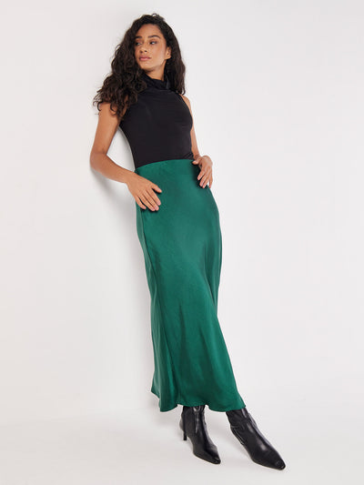 Satin Bias Cut Maxi Skirt - Green