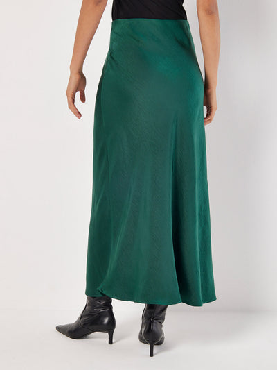 Satin Bias Cut Maxi Skirt - Green