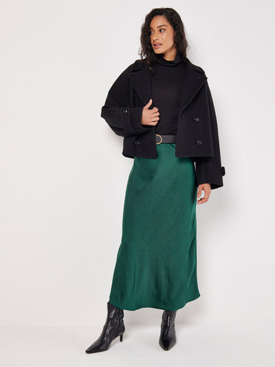 Satin Bias Cut Maxi Skirt - Green