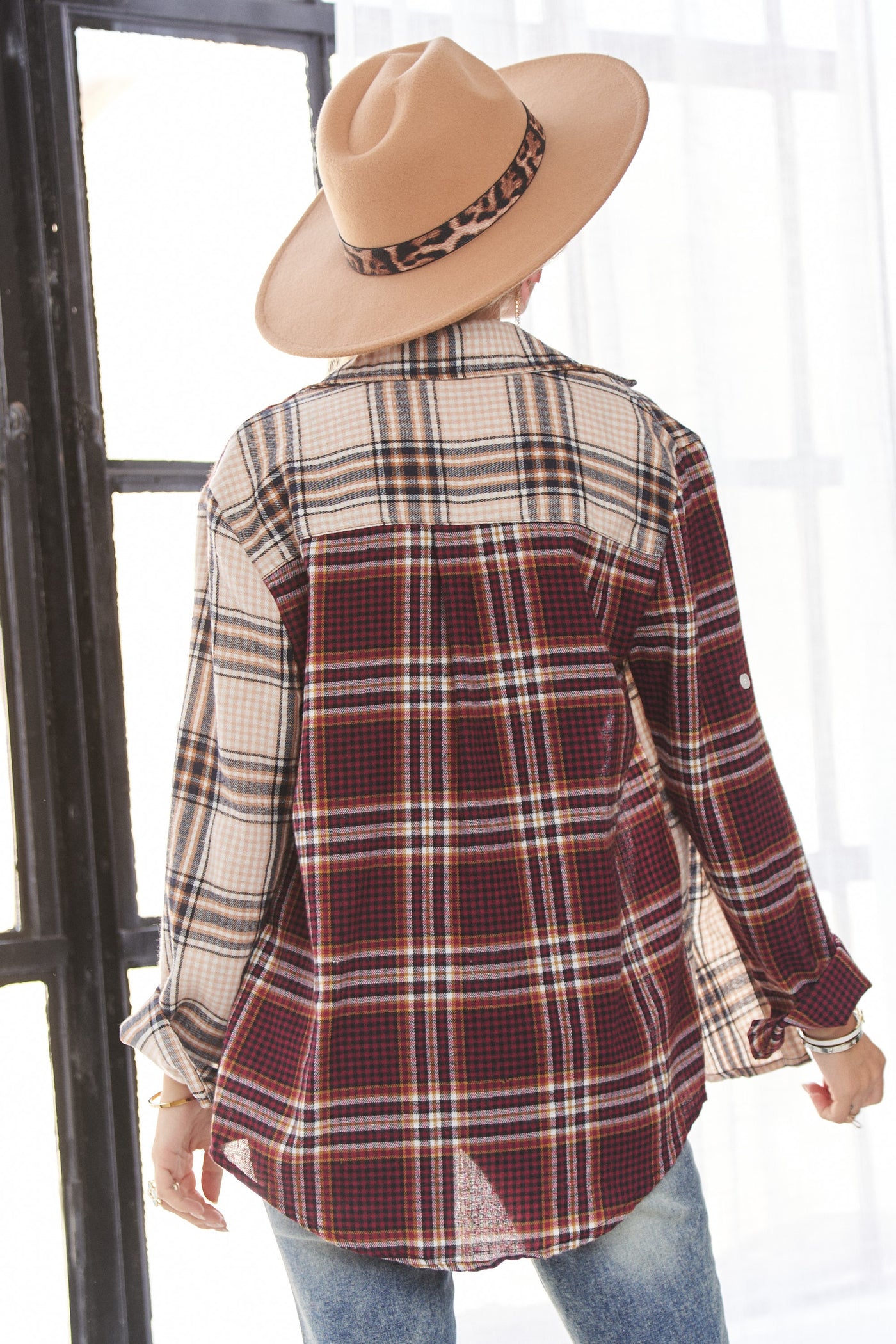 Multi Colorblock Plaid Shirt - Wine