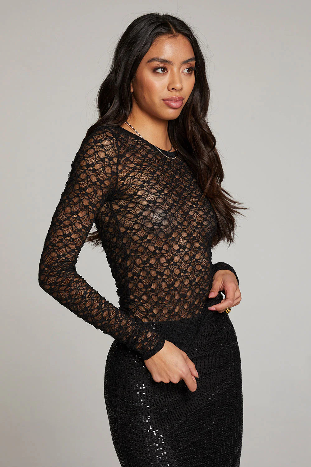 The Lisa Long Sleeve Lace Top - Black