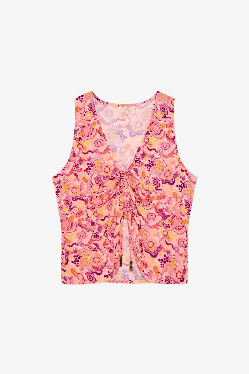 Printed Top with Ruched Detail - Pink