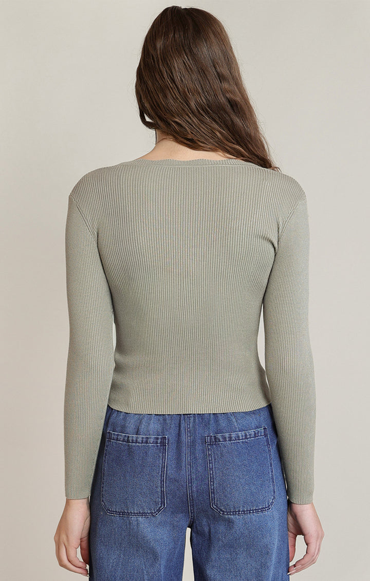 Scallop Neckline Top - Light Sage