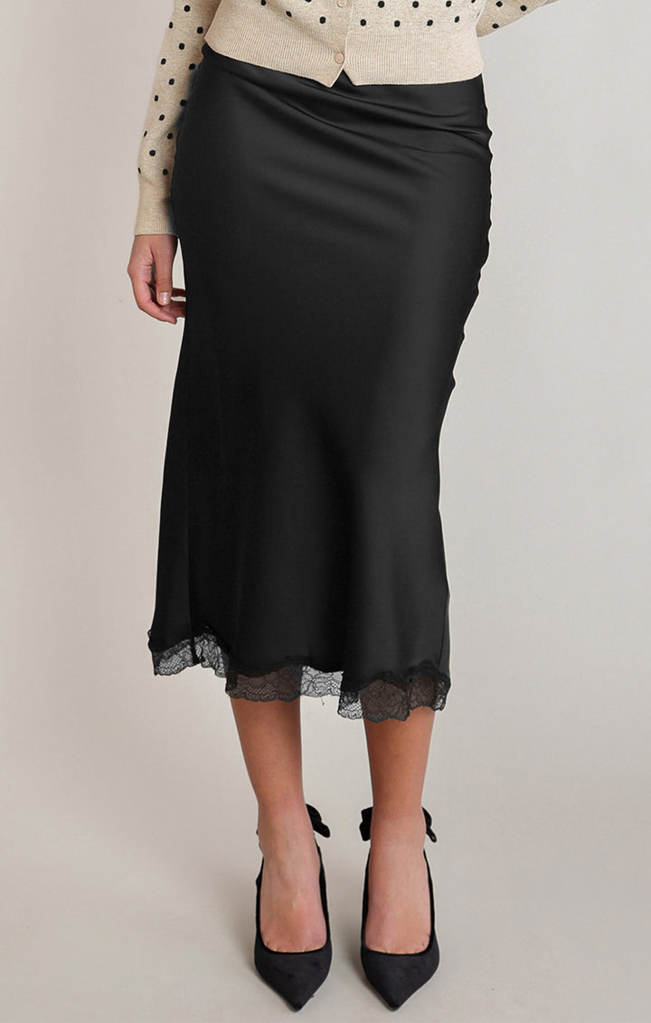 Satin Lace Skirt - Black