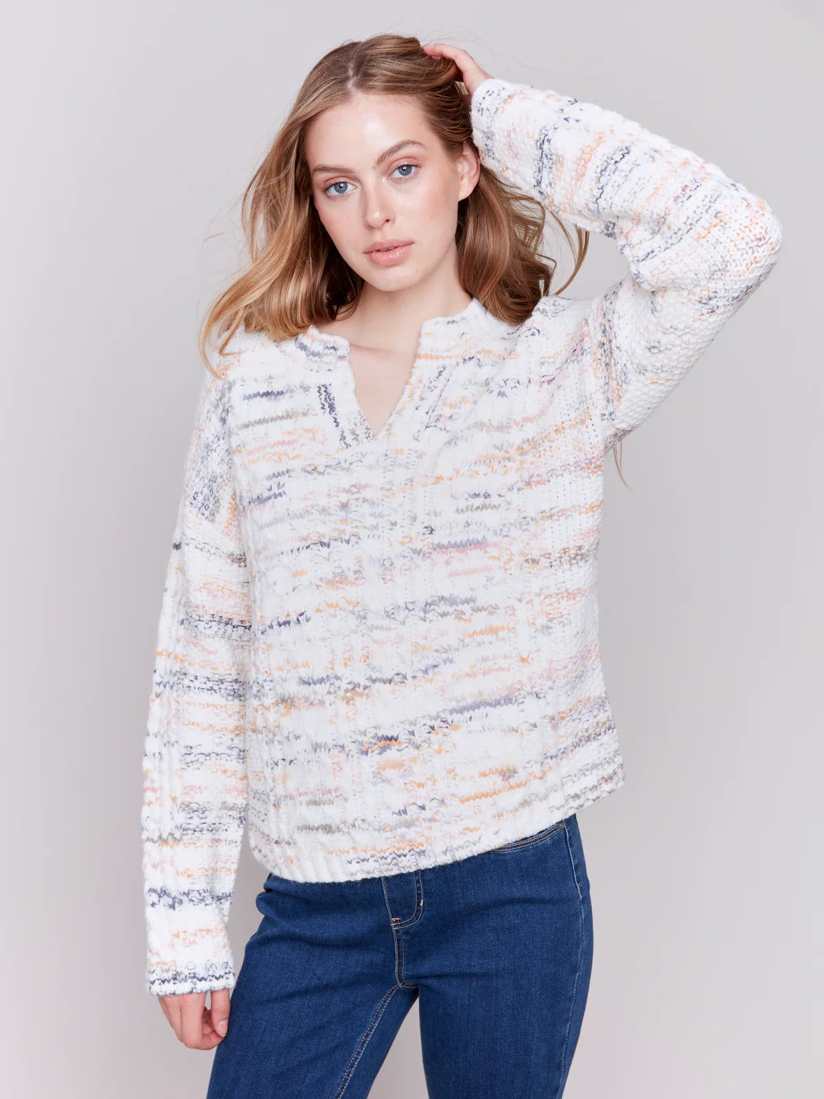 Long Sleeve Cable Knit Sweater - Ecru