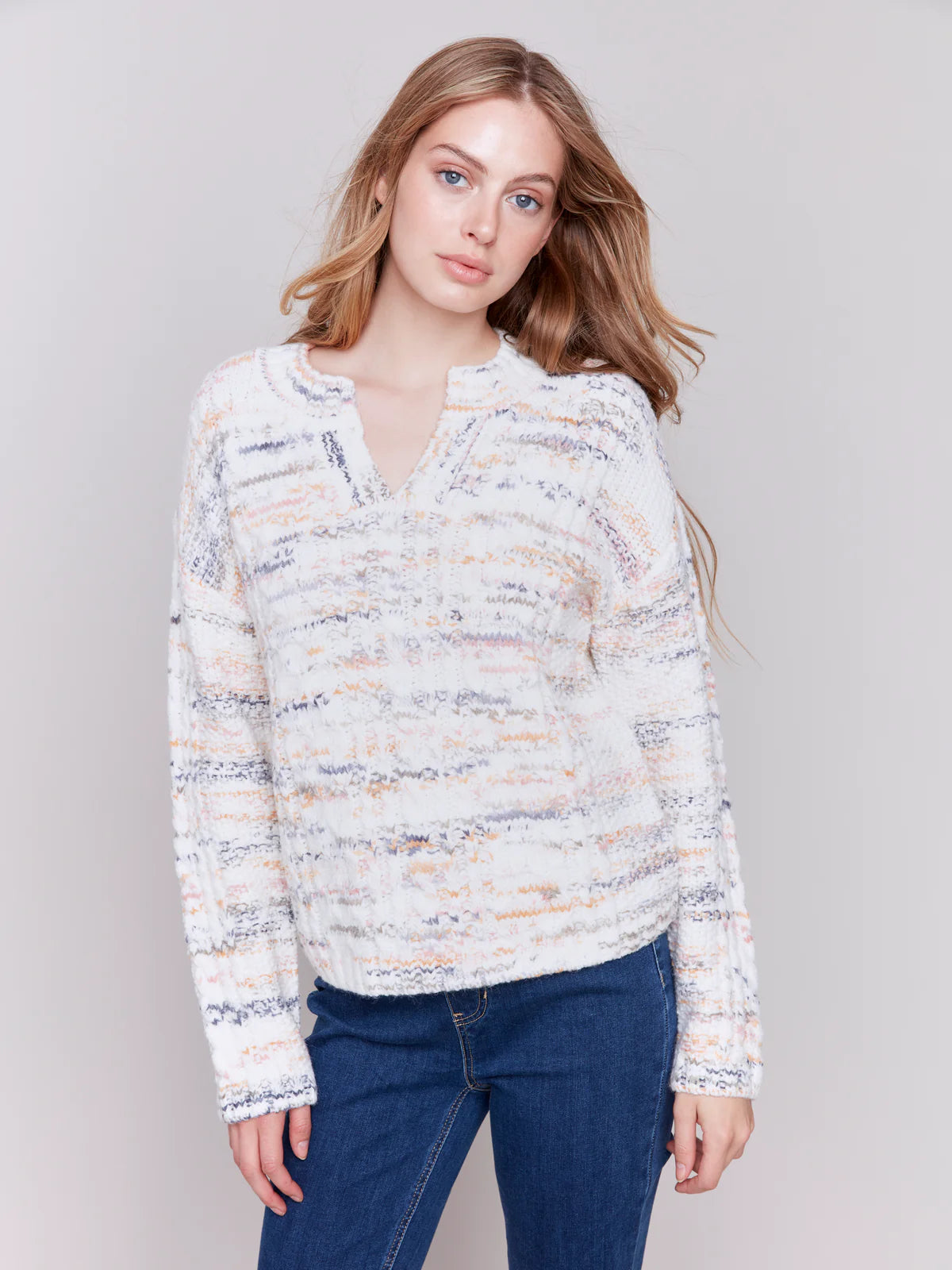 Long Sleeve Cable Knit Sweater - Ecru