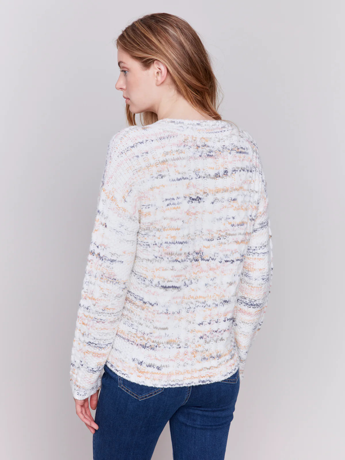 Long Sleeve Cable Knit Sweater - Ecru