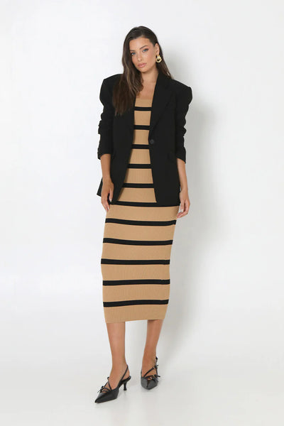 Kara Knit Dress - Camel+Black Stripe