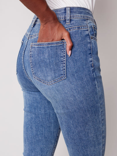 Ripped Hem Jeans (Medium Blue)