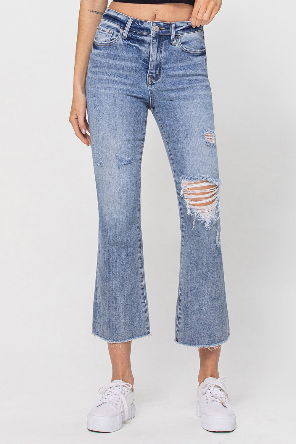 High Rise Ankle Flare Jeans // Light Wash