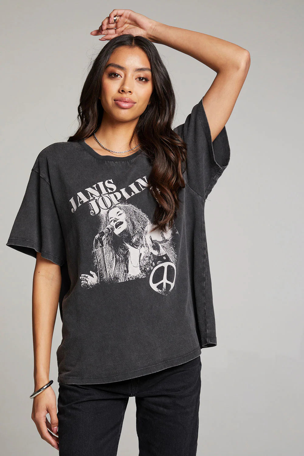 Janis Joplin Retro Tee - Stone Grey