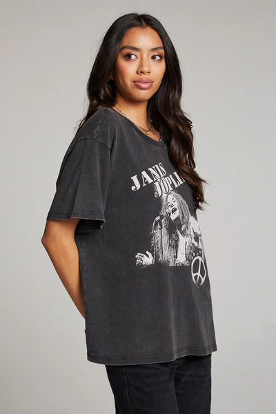 Janis Joplin Retro Tee - Stone Grey