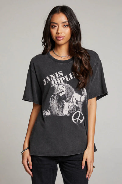 Janis Joplin Retro Tee - Stone Grey