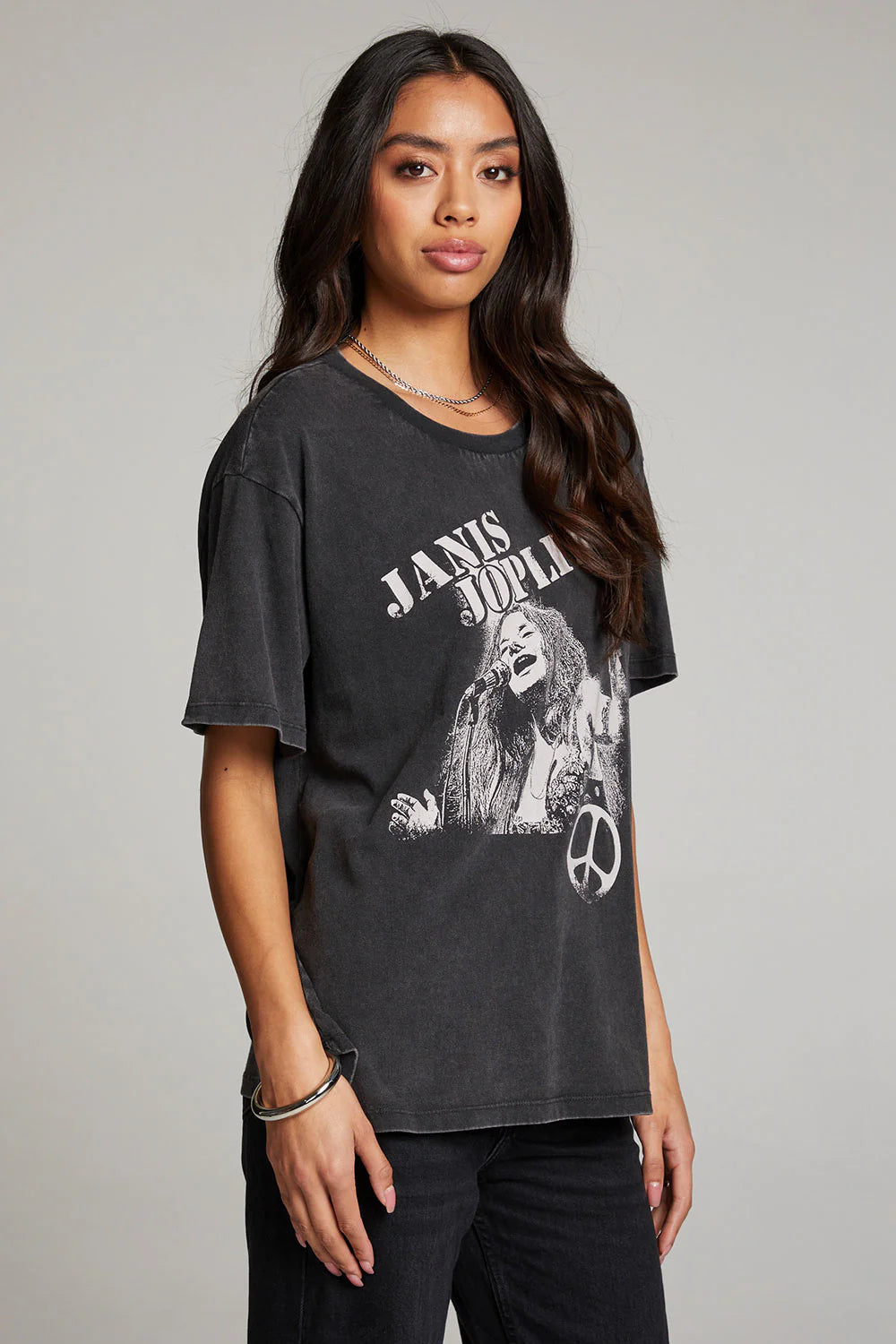 Janis Joplin Retro Tee - Stone Grey