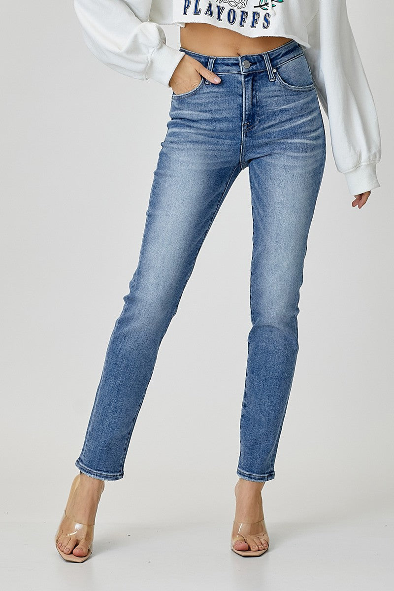 Mid Rise Relaxed Skinny Jeans - Medium Wash