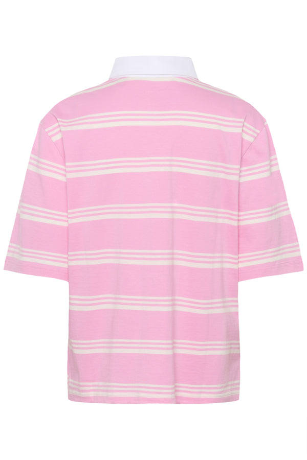Pink and white striped shirt on a white background